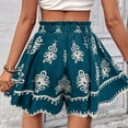 thumbnail image 5 of Women's Boho Printed Shorts High Waist Elastic Drawstring Flowy Casual Summer Outfit Loose Fit Wide Leg Lounge Beach Vacation Festival Streetwear Blue S, 5 of 7