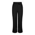 thumbnail image 4 of XAOFW Women's Casual Pants Solid Color Elastic Waist And Drawstring Ties Comfort Fit Wide Leg Trouser Daily Lounging Comfortable Trendy Slacks, 4 of 5