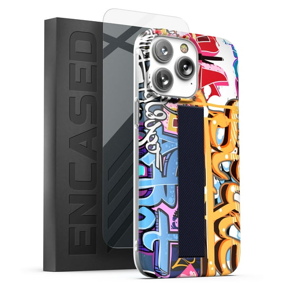 Encased Bando Series Designed for iPhone 14 PRO Case with Hand Strap Loop and Screen Protector (Cool Graffiti Art)
