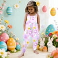 thumbnail image 2 of Easter Girls Floral Print Romper Jumpsuit Ankle Length Playwear Overalls for Toddler Kids Purple 1 Years-2 Years, 2 of 5