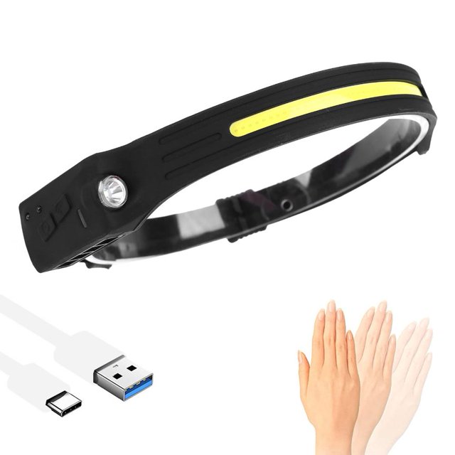 Linterna frontal LED COB con Sensor de movimiento de 3 piezas para correr potente para acampar y hacer senderismo