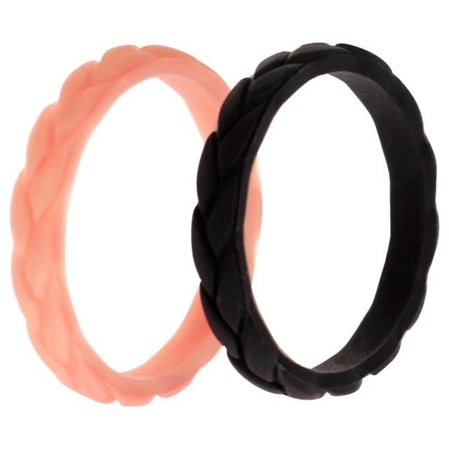 Juego de anillos de boda con hojas de silicona - Metal-rosa de ROQ para mujer - Anillo de 2 x 10 mm