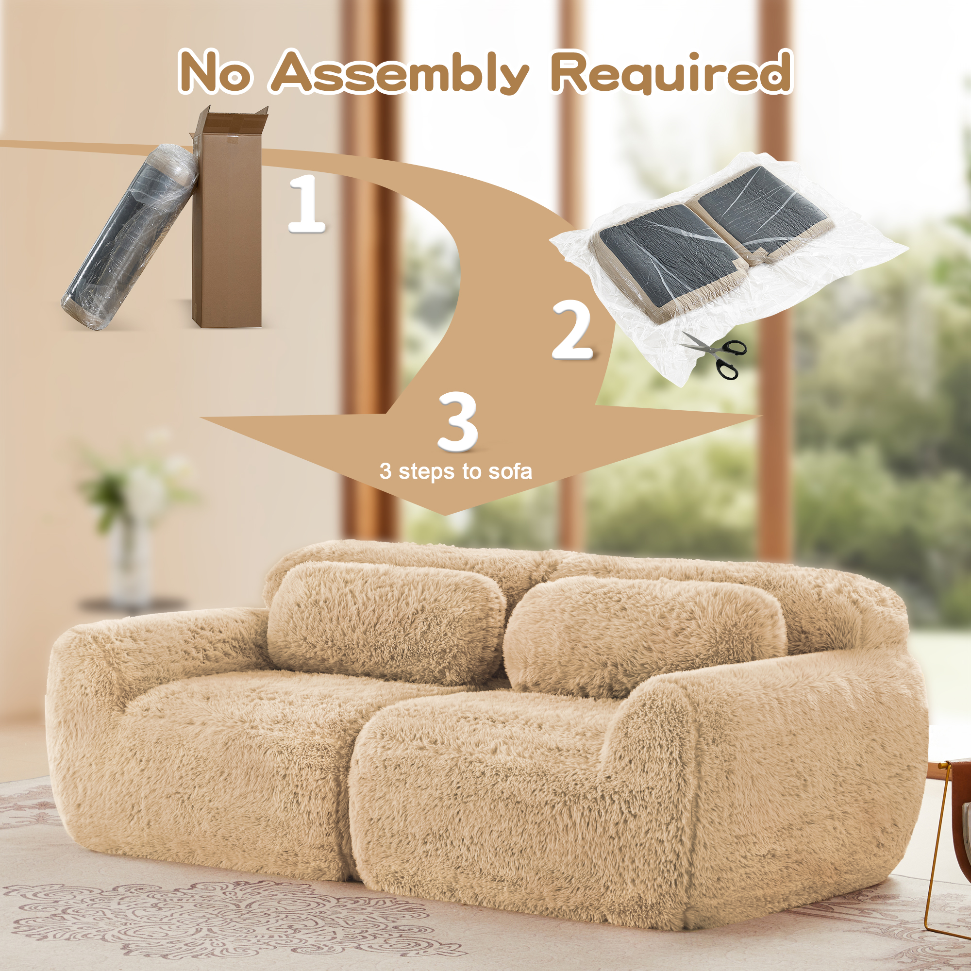 AISWORD 40" 2-Seat Modular Cloud Loveseat, Premium Plush Fabric Boneless Sofa with 32D High-Density Foam&Anti-Slip Bottom
