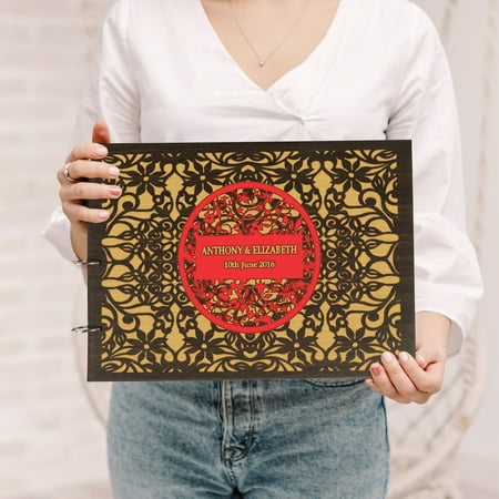 Darling Souvenir Personalized Engraved Laser Cut Wedding Guest Book Wooden Cover Sign-in Book Registry Guestbook Scrapbook-XY
