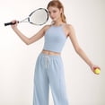 thumbnail image 4 of Women's High Neck Cropped Tank Top with Racer Style Straps and Seamless Fit for Active and Casual Wear - Medium, Light Blue, 4 of 7