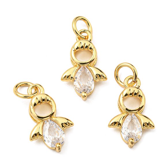 Brass with Cubic Zirconia Pendants Long-Lasting Plated Lead Free & Cadmium Free Angel Charm Real 18K Gold Plated 14x9x3.5mm Hole: 3mm