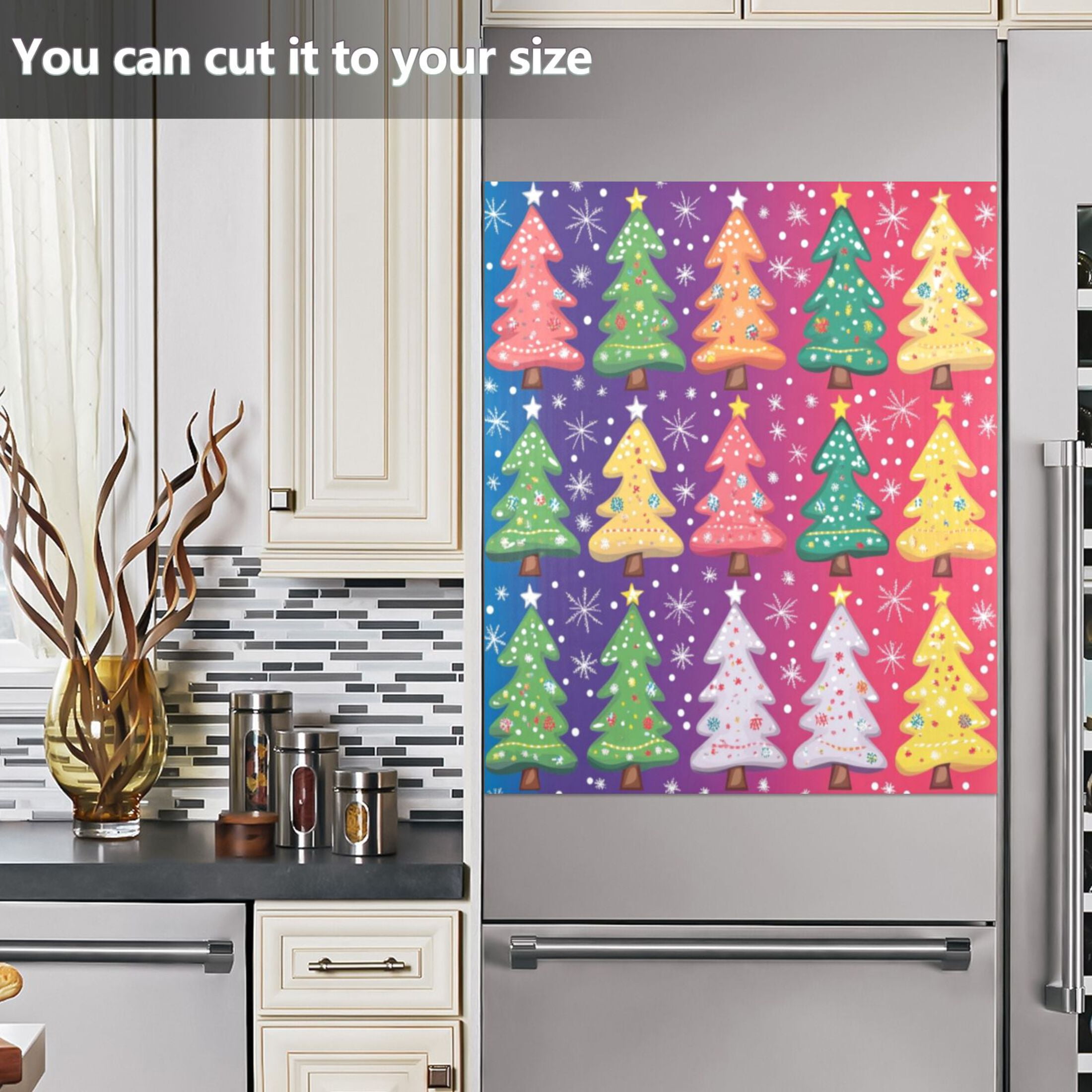 Dishwasher Magnetic Sticker 23x26 Inch Refrigerator Magnetic Sticker Washing Machine Magnetic Sticker Kitchen Panel Magnetic Sticker Home Decor Colorful Christmas Tree