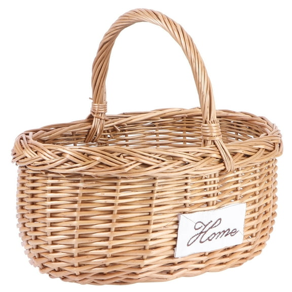 1 Pc Willow Weaving Picnic Basket Portable Outdoor Fruit Storage Holder Brown