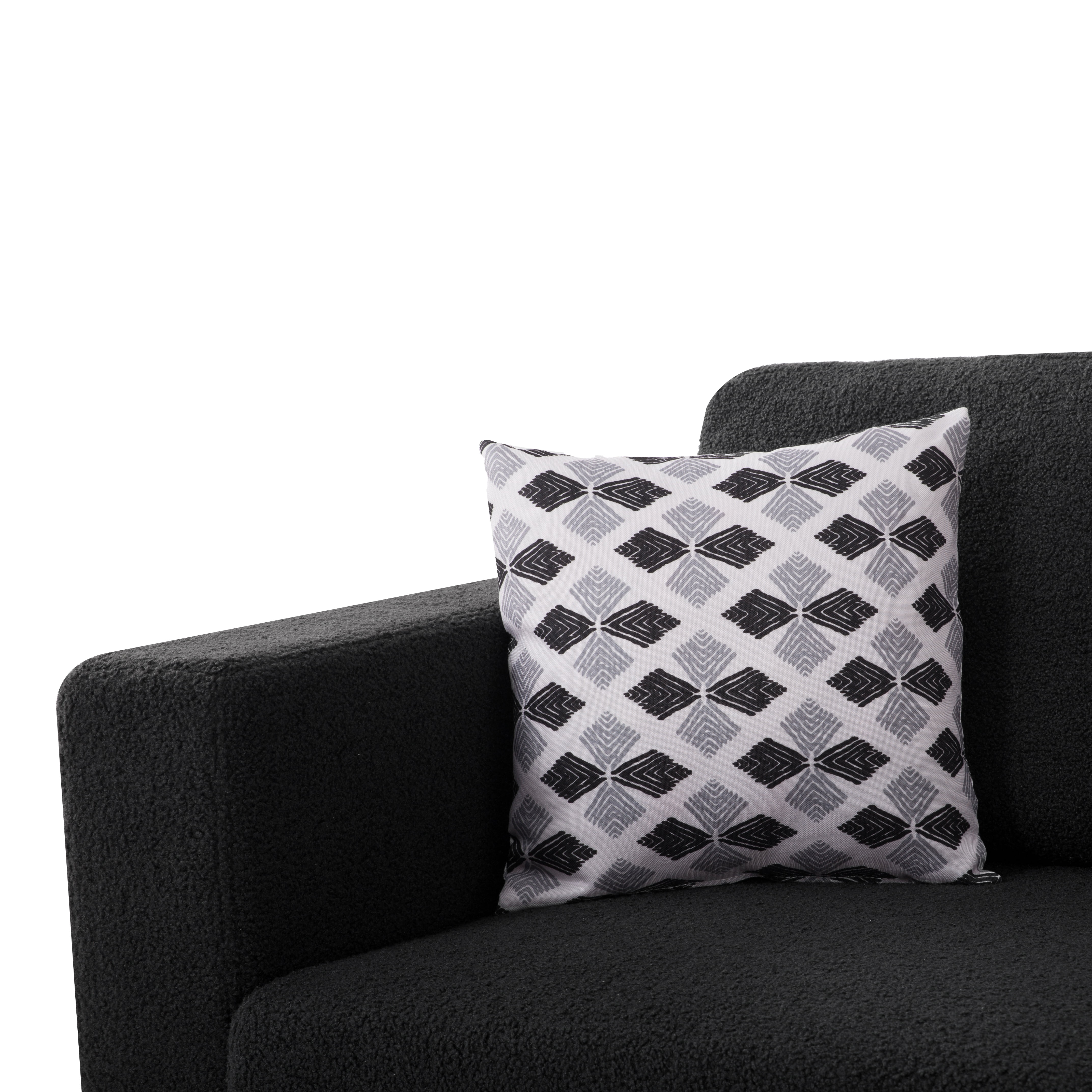 Gewnee 86.6”Teddy Velvet Sofa Couch,Comfy Extra Deep Seat 3 Seater Couches for Living Room with 2 Pillows.Black