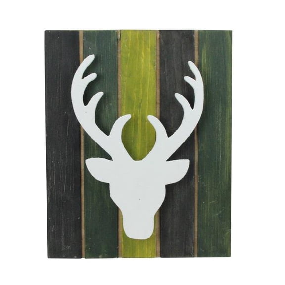 13 in. Wood Deer on Green Washed Pallet Inspired Frame Christmas Wall Hanging