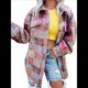 thumbnail image 2 of Camisas de Franela A Cuadros para Mujer, Chaqueta Informal de Larga con Solapa y Botones, A Gris M, 2 of 5
