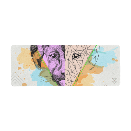 SUNENAT Soft Extra Extended Large Gaming Mouse Pad with Stitched Edges, 31.5 x 12In, Desk Pad Keyboard Mat, Hipster Animal Dog on Artistic Triangle Geometric Polygon Watercolor