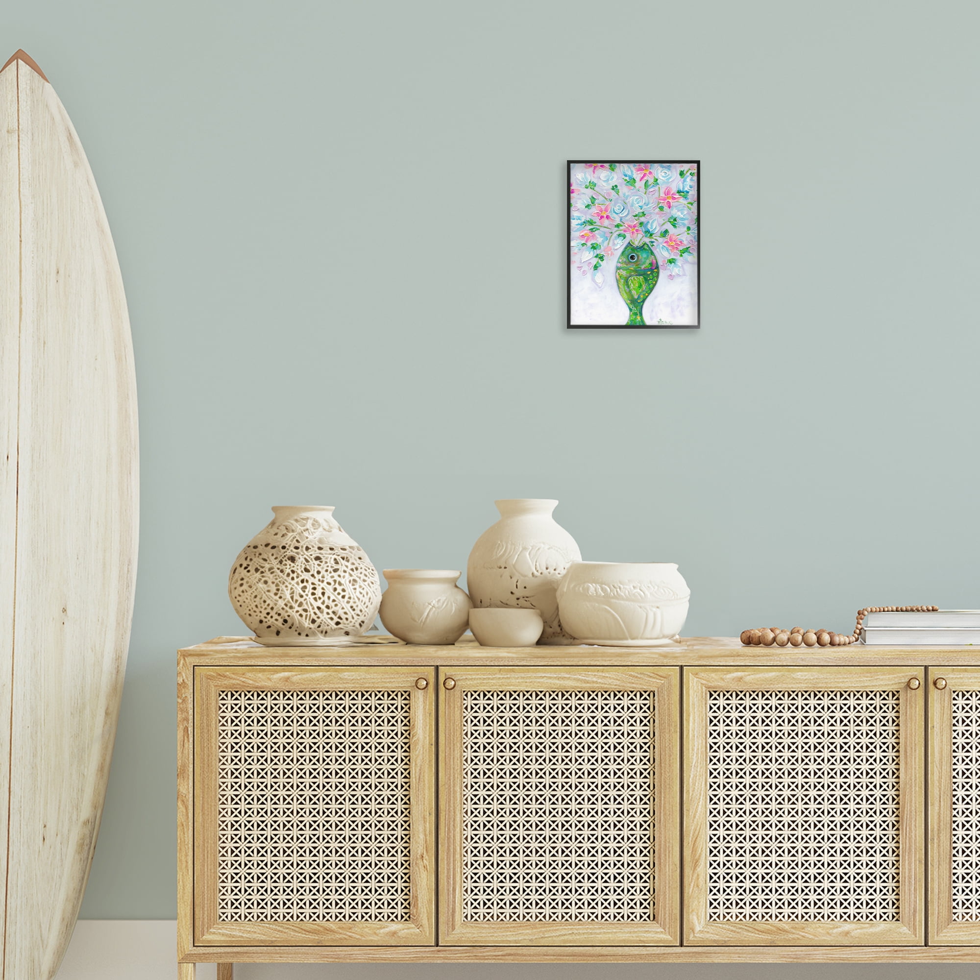 Stupell Industries Nautical Fish Bouquet Botanical & Floral Painting Black Framed Art Print Wall Art, 11 x 14