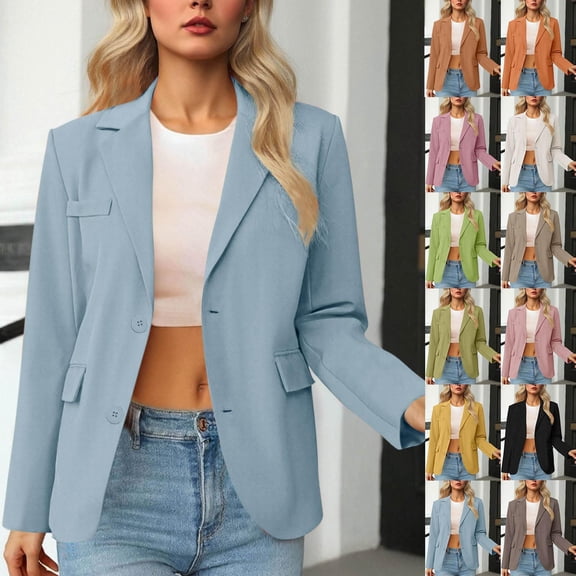 Hueook Barn Jackets for Women Contrasting Long Sleeved Double Pocket Buttoned Turndown Collar Blazer Army Green S