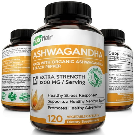 NutriFlair Organic Ashwagandha Root Powder with Black Pepper Extract 1300mg - Stress Relief, Anxiety & Mood Support, 120 (Best Anxiety Relief Supplements)