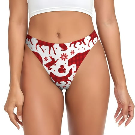 KLL red plaid Moose Bunny bear for Women Underwear Thongs Sexy G-String for Women Seamless Panties Undies Low Rise Thong Panties Fit for Everyday Wear/Yoga/Special-Medium
