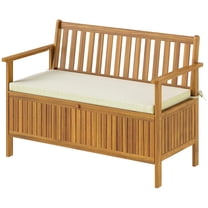 Resenkos Acacia Wood Bench with Storage, 2-Seater Cushioned Patio Bench, Outdoor Garden Seat, Sturdy Storage Bench,Teak