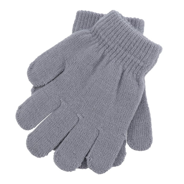 GOOHOCHY Guantes para niños Modelos de otoño e invierno Tejidos de color sólido con cinco dedos Guantes cálidos de 4 a 12 años (gris)