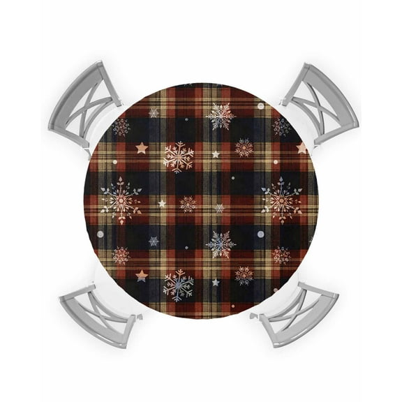 nqOlkjepod Christmas Snowflake Round Tablecloth, Fitted Table Cover with Elastic for 45"-54" Round Tables, Winter Xmas Farmhouse Buffalo Plaid Table Cloth Dinning Party Waterproof Tablecloths
