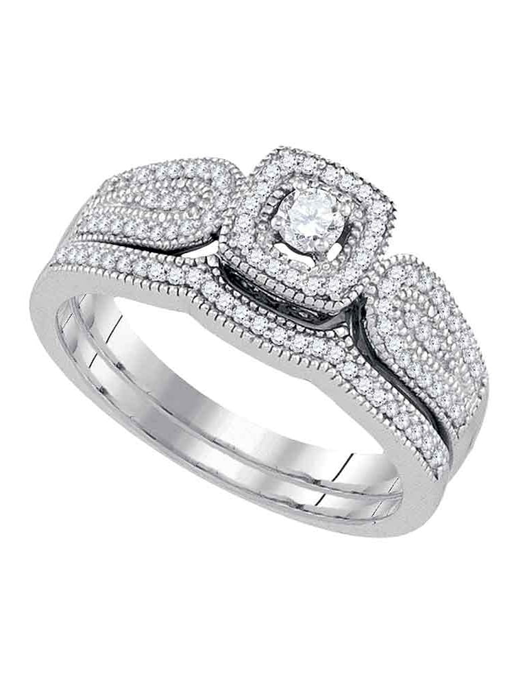 Jewels By Lux 10kt White Gold Womens Round Diamond Square Halo Bridal