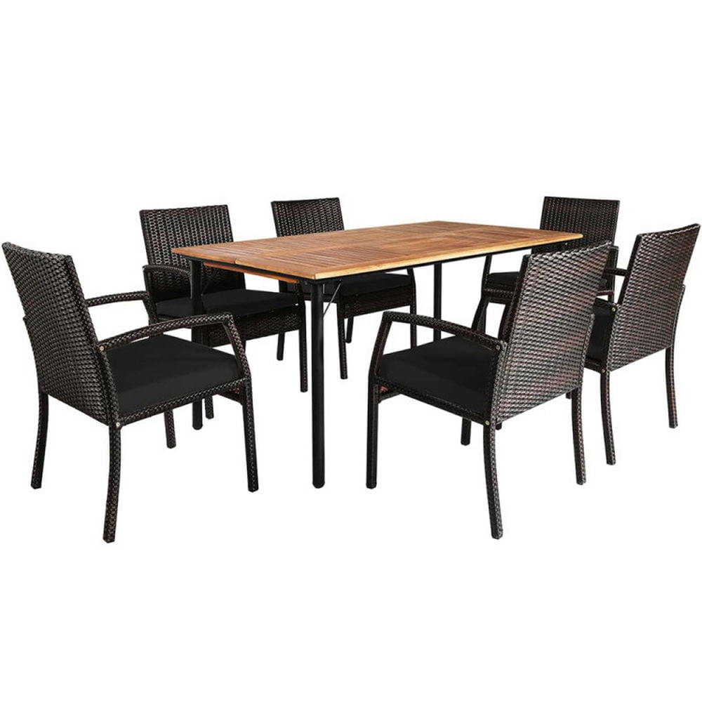 GVN Outside Patio Conversation Sets, Patio Dining Set,7 Pieces Patio Rattan Cushioned Dining Set with Umbrella Hole-Black GVN Outside Patio Conversation Sets, Patio Dining Set,7 Pieces Patio Rattan Cushioned Dining Set with Umbrella Hole-Black