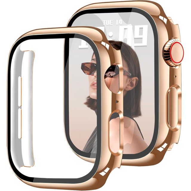 Yanonmyfd Funda para reloj brillante con protector de visualización HD para mujer compatible con Apple Watch de 49 mm de diámetro, protector de cara para iWatch Series Ultra 3/2/1, color dorado