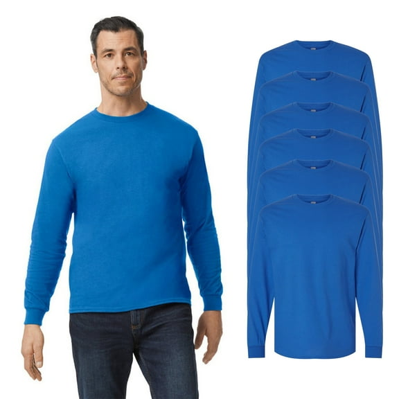 Gildan Men’s Crewneck Long Sleeve T-Shirt, 100% Heavy Cotton Full Sleeve Royal Color Shirt, 5.3 oz Size S Pack 6 Casual Tee