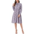 thumbnail image 2 of INSPIRE CHIC Women's Tie Neck Dresses Chiffon Long Sleeve Belted Vintage Floral Dress S Purples, 2 of 5