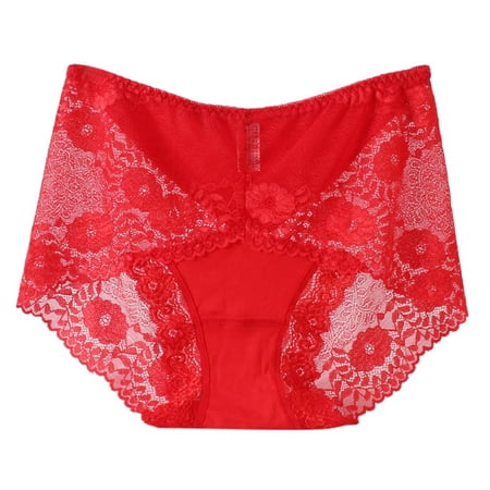 

DECILRO Lingerie for Women Sexy Ladies Transparent Lace Panties Big Size Cotton Hollow Breathable Quality Red XL