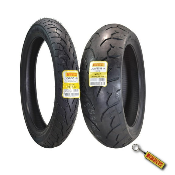 Pirelli Night Dragon Tire Set: 100/90-19 M/C 57H TL Front & 200/55R17 M/C 78V TL Rear Cruiser Motorcycle Tires - Superior Traction & Handling w/ Keychain