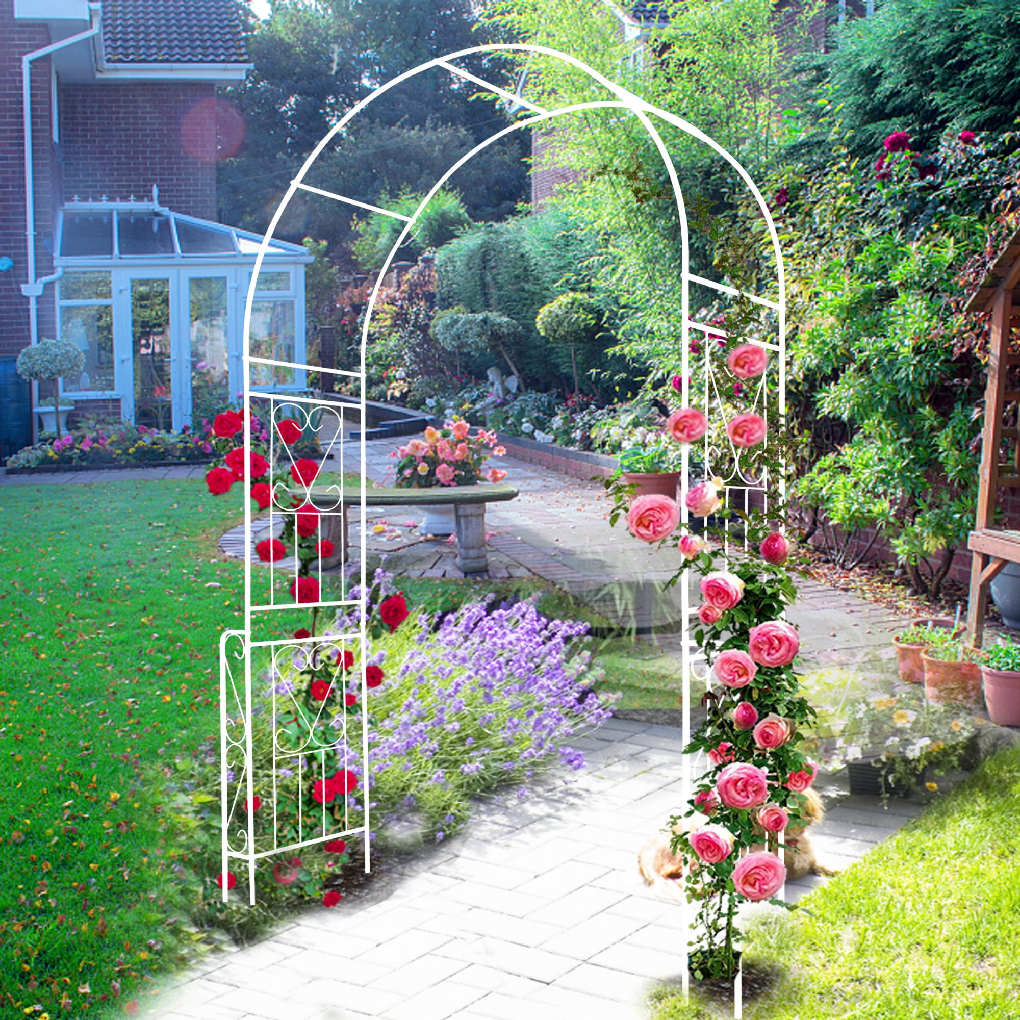 Garden Arch W55" x H94.5" Garden Arbor Trellis Climbing Plants Support Rose Arch Outdoor Arch Cream White