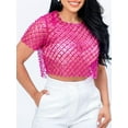 thumbnail image 5 of KelaJuan Women's Beaded Crop Tops Round Neck Short Sleeve See Through Sparkle Short Tops for Summer, 5 of 6