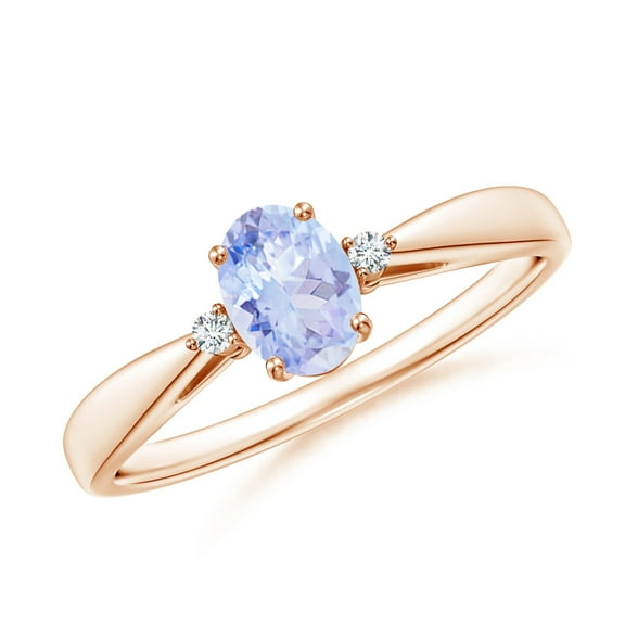 ANGARA Natural Tapered Shank Tanzanite Solitaire Ring with Diamond Accents in 14K Rose Gold for Women (Size-6x4mm) | December Birthstone, Anniversary, Jewelry Gift for Women | Natural Tanzanite Ring
