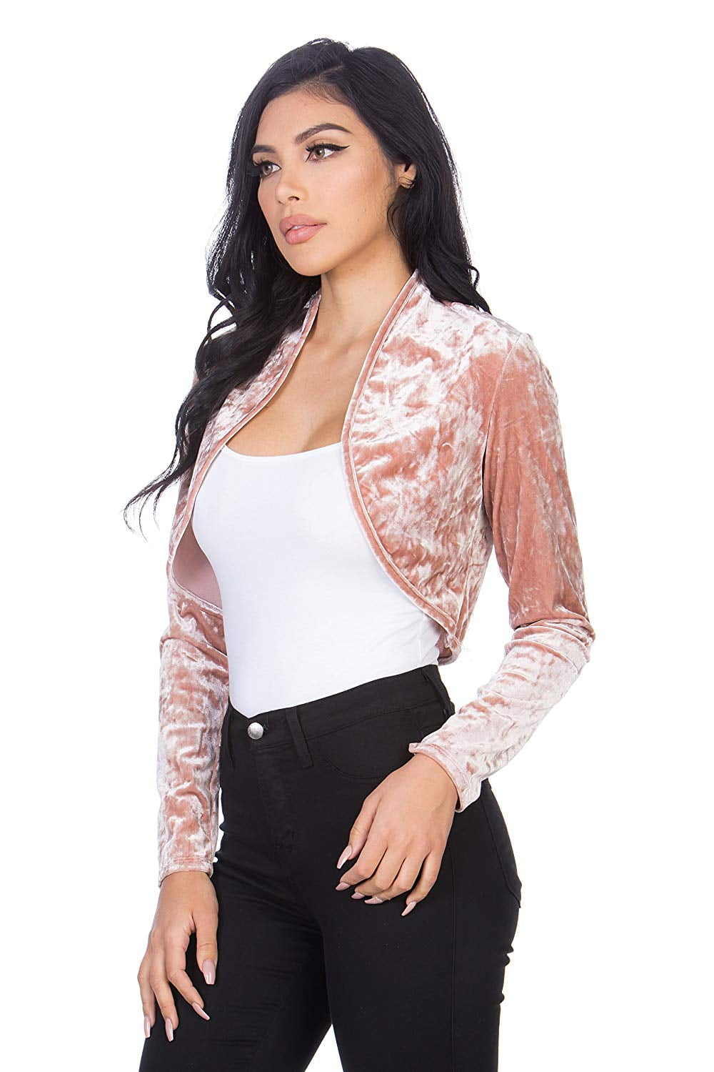 Fashion Secrets Women`s Collarless Open Front Velvet Bolero Shrug