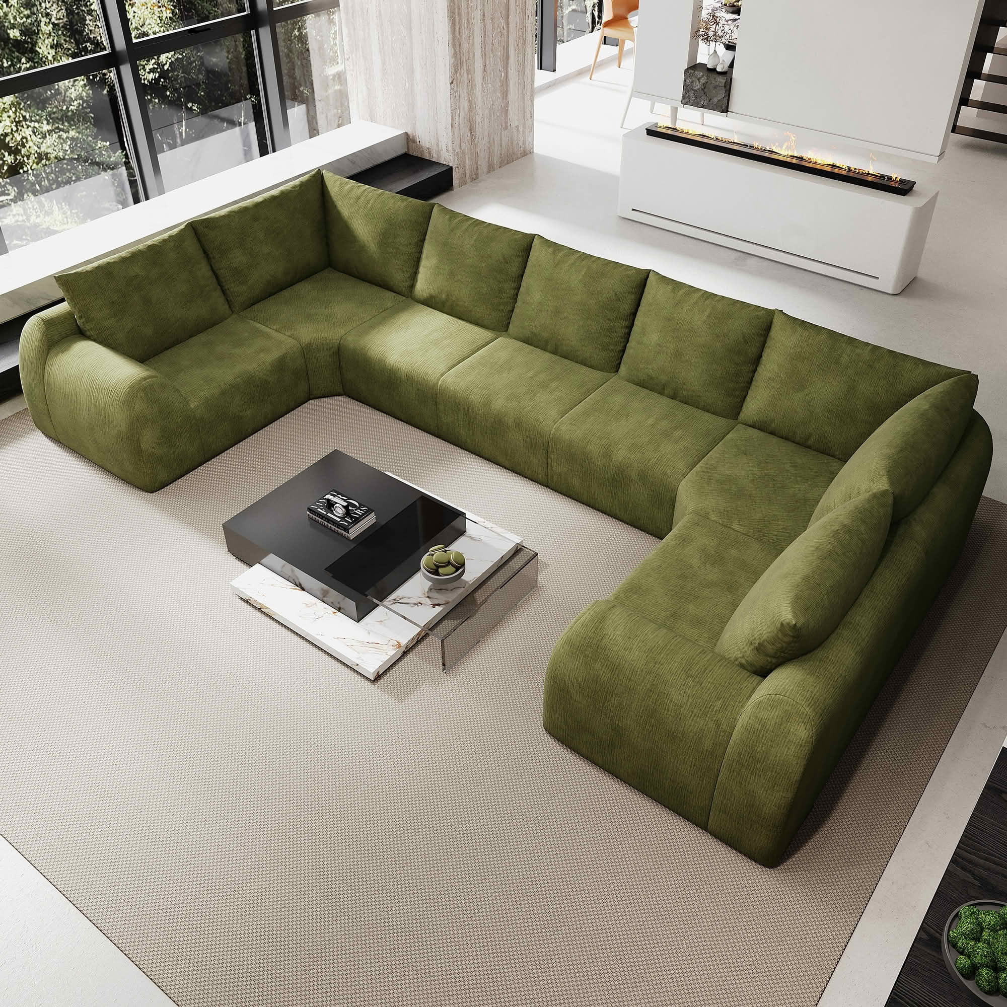 MAYEERTY 161.9" 7 Seats U Shaped Modular Cloud Sectional Sofa, Vacuum Compressed Chenille Couch, No Assembly Required Oversized Fabric Sofa