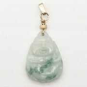 Angle View: Hand Carved Green/White Jade Buddha Pendant with 14kgf Findings | 1 5/8" Long |