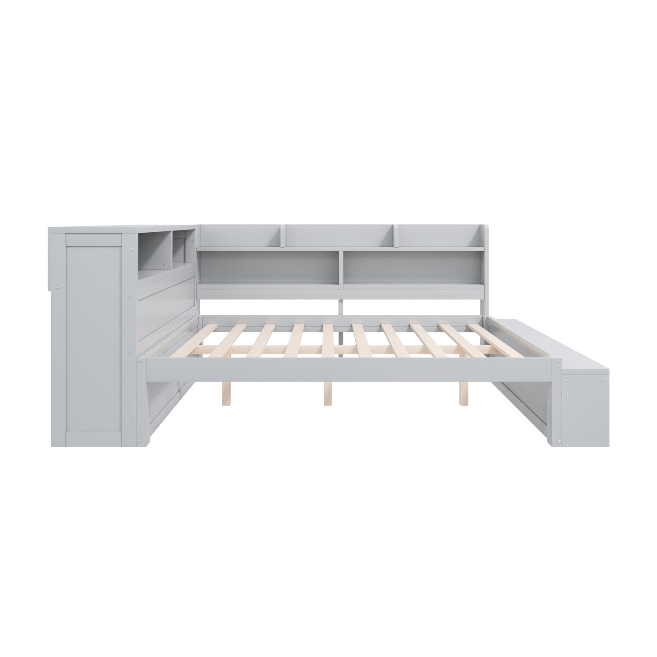 Noble House Arvion Full Size Wood Daybed with 7 Storage Cabinets, Built-in Shoe Rack and USB Charging Port, Gray
