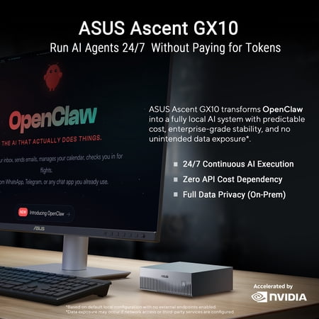 ASUS Ascent GX10 AI Supercomputer, DGX Spark, NVIDIA GB10 Superchip, 128GB LPDDR5x, 1TB PCIe Gen4 NVMe SSD, Wi-Fi 7 & BT5.4, DGX OS, Agentic AI Ready, Supports OpenClaw, NemoClaw, Stackable Chassis