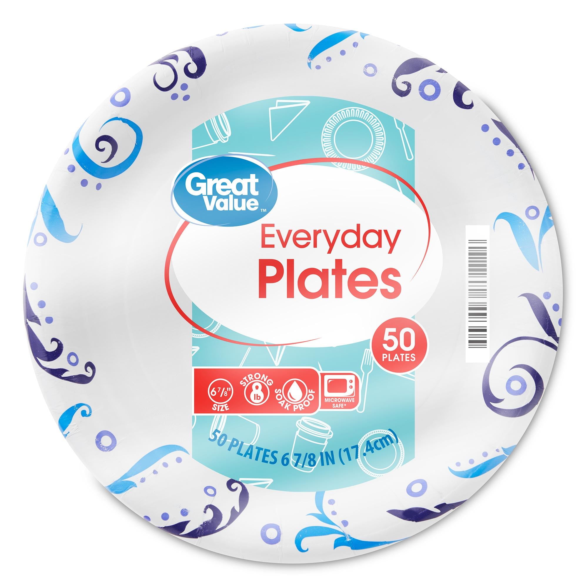 Great Value Everyday Strong, Soak Proof, Microwave Safe, Disposable Paper  Plates, 9, Patterned, 300 Count