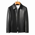 thumbnail image 3 of Chaqueta de cuero genuino para hombre, con cuello alto, de lujo, para otoño e invierno, además de abrigo sencillo y cálido de terciopelo, 3 of 5