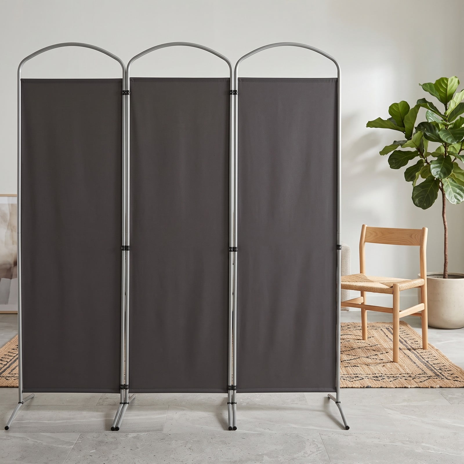 ALPULON 6.2Ft Folding 4-Panel Room Divider Freestanding Privacy Screen Partition for Home Office Living Room Bedroom, Polyester Fabric with Metal Base, Gray