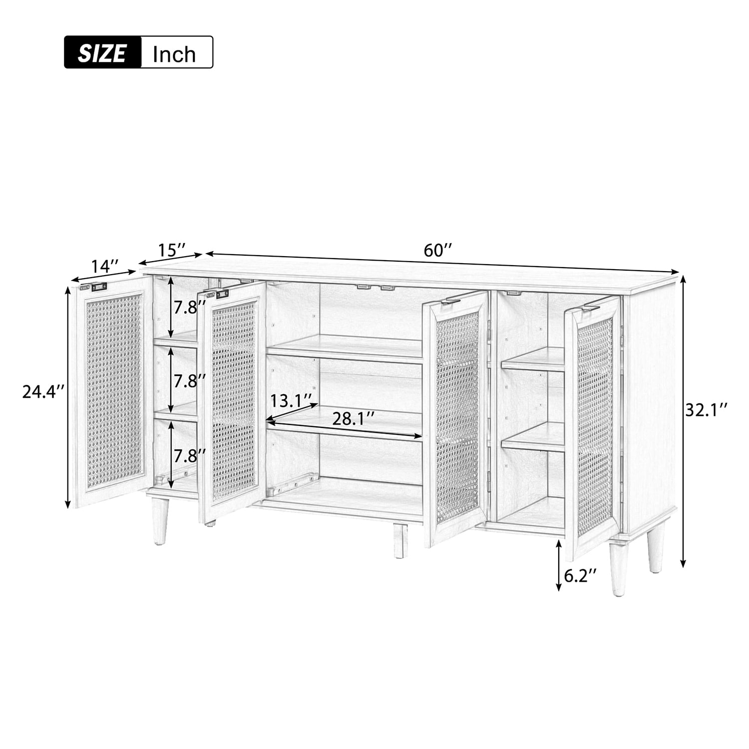 Kadyn Large Storage Space Sideboard, Floor Storage Cabinet for Living Room, Storage Sideboard Buffet Cabinet with Artificial Rattan Door, Black Kadyn Large Storage Space Sideboard, Floor Storage Cabinet for Living Room, Storage Sideboard Buffet Cabinet with Artificial Rattan Door, Black