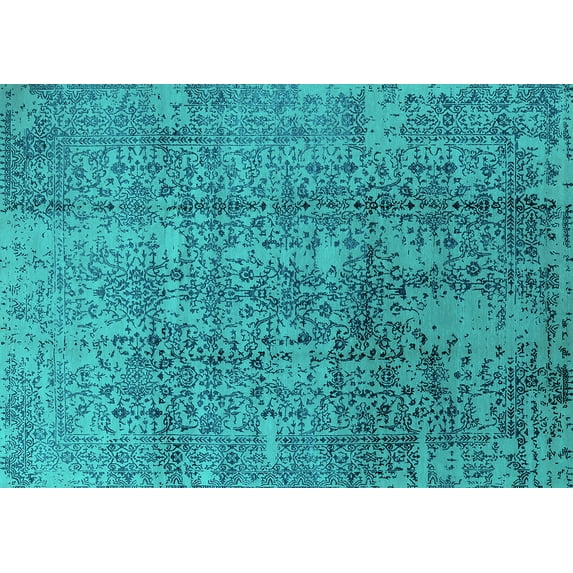 Ahgly Company Indoor Rectangle Oriental Turquoise Blue Industrial Area Rugs, 7' x 10'