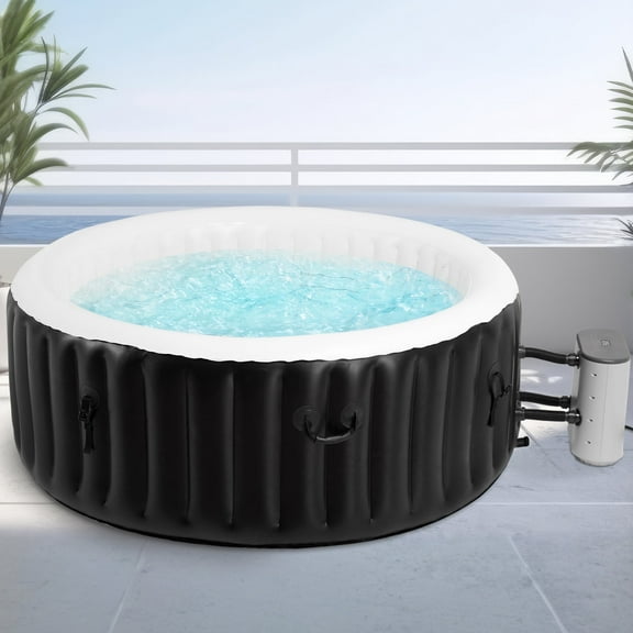 Naipo 4-6 Person 71'' Inflatable PureSpa Bubble Massage Inflatable Hot Tub Spa Set, Outdoor Portable Hottub with 110 Jets, Insulated Tub Cover, Temperature up to 104°F, Black