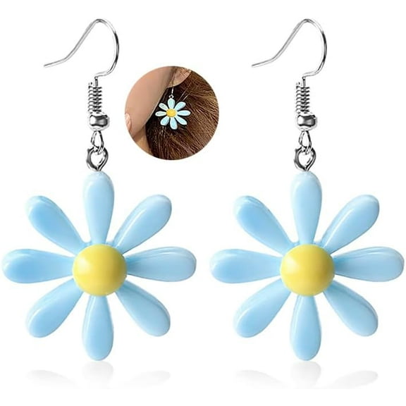 Acrylic Yellow Flower Daisy Dangle Earrings - Wild Lily Petals Hawaii Plant Earrings