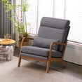 thumbnail image 2 of IVV Mid-Century Modern Accent Chair with Wasit Pillow and Padded Seat, High Back Linen Fabric Upholstered Lounge Armchair with Solid Wood Frame for Living Room, Bedroom, Balcony, Gray, 2 of 10