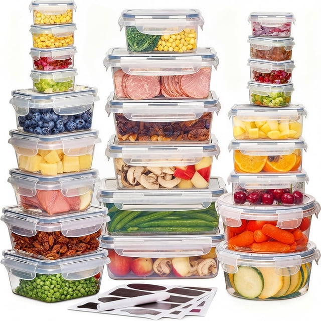 24 PCS Contenedores para Alimentos con Tapa,Juego de recipientes de hermético,Juego de Recipientes Hermeticos con Tapa,Plastico,24 etiquetas y marcadores de pizarra,Cocina,Refrigerador,Microondas