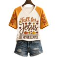 thumbnail image 4 of Women's Fall Football Shirts Pumpkin Maple Leaves Patchwork Print T-Shirt Pumpkin Season V Neck Graphic Tee Rose Gold S, 4 of 4