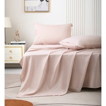 JOHNPEY 18" Deep Pocket Bed Sheets Set for King Size Bed with Fitted Sheet, Flat Sheet, 2 Pillow Cases,Pink, Queen