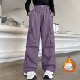 thumbnail image 2 of Glisme Big Girls Cargo Pants Fleece Lined Wide Leg With Pockets Autumn Casual Girls Baggy Trousers, 2 of 6
